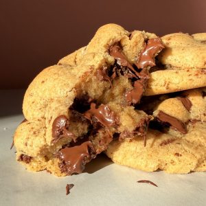 Melted gooey chocolate chip cookie